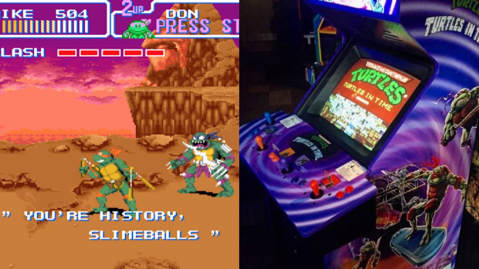 TMNT Turtles in Time Arcade SNES Differences Slash arcade machine split image