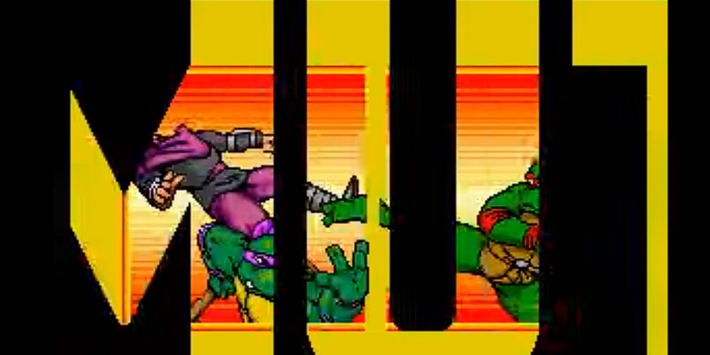 TMNT Turtles in Time Arcade intro fighting foot clan through text