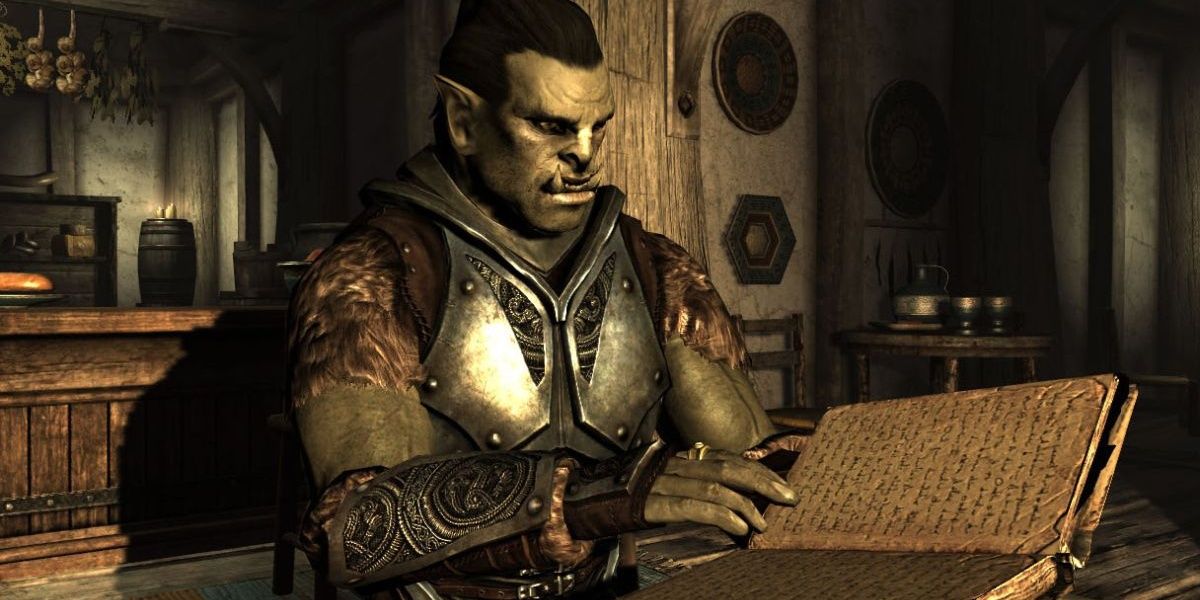 Orc Reading A Book From The Elder Scrolls V Skyrim