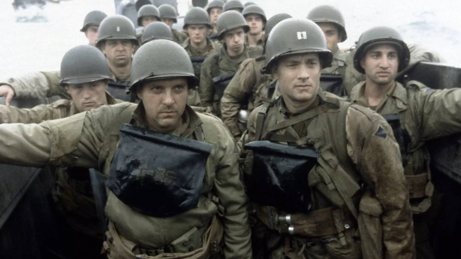 The soldiers arrive on the beaches of Normandy in Saving Private Ryan