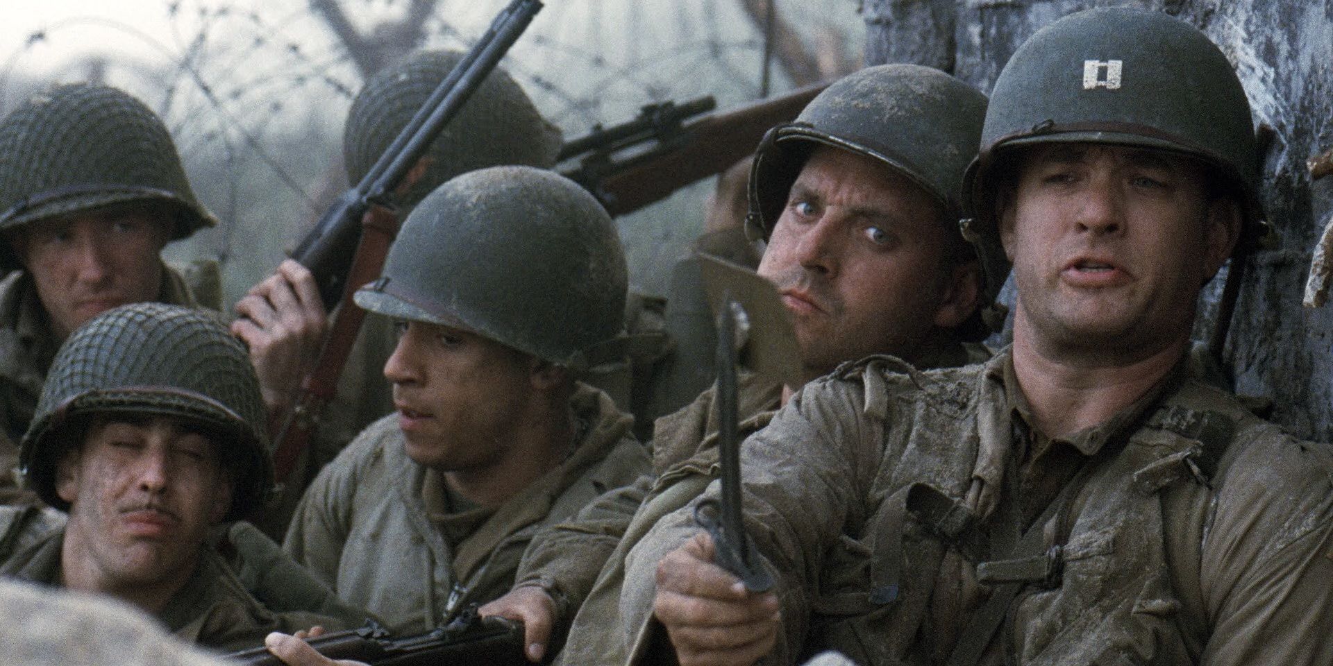 Tom Hanks in the D-Day scene in Saving Private Ryan