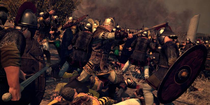 Soldier Axing Shield Bearer in the Middle of a Battle