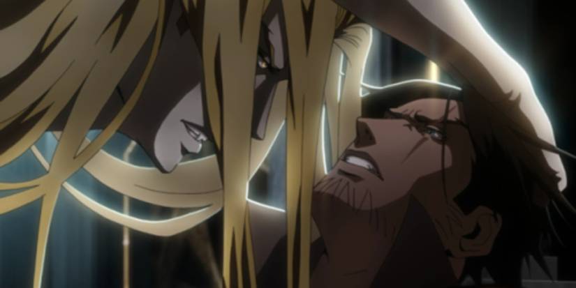 Trevor and ALucard, close up, duel in the crypt, Castlevania Netflix