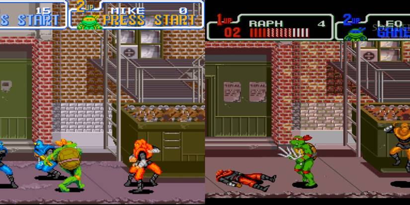 Turtles in Time Hyperstone Heist New York split image Mike Raph