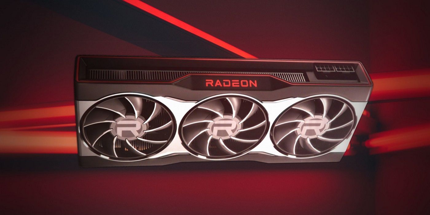 Photo of an AMD Radeon 6600 GPU with a red background.