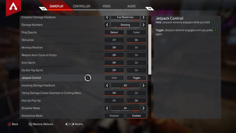 jetpack control options for new legend valkyrie