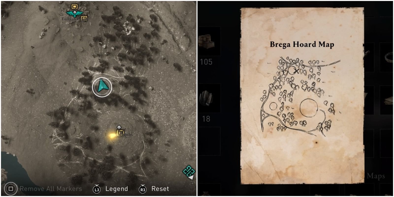 brega hoard map compared to the in-game map.