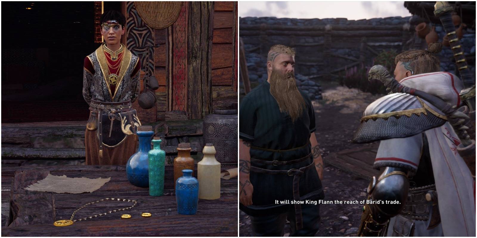 azar, a merchant npc, and eivor.