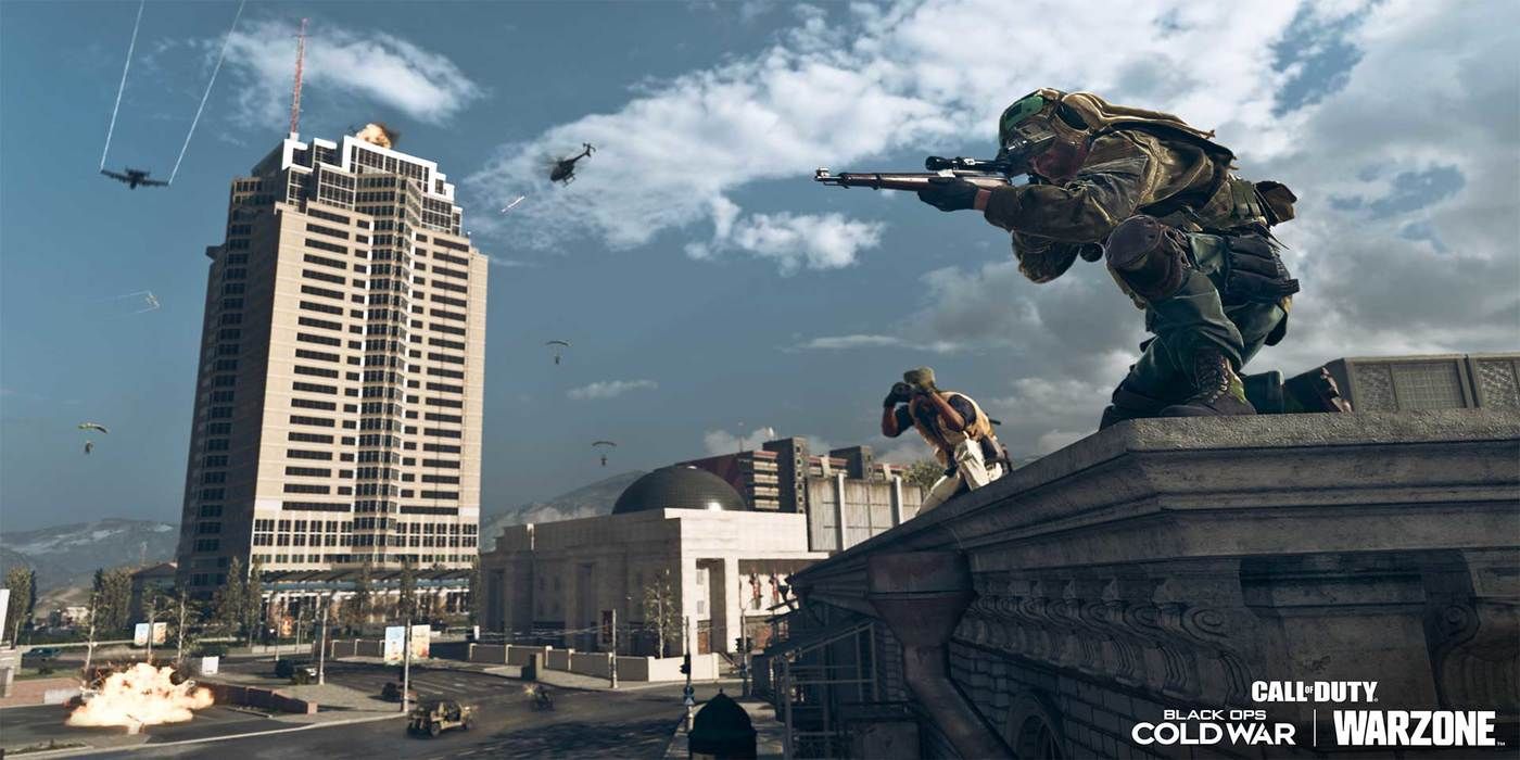 cod warzone player sniping nakatomi plaza backdrop