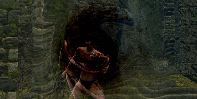 player holding up the dark hand as a shield.