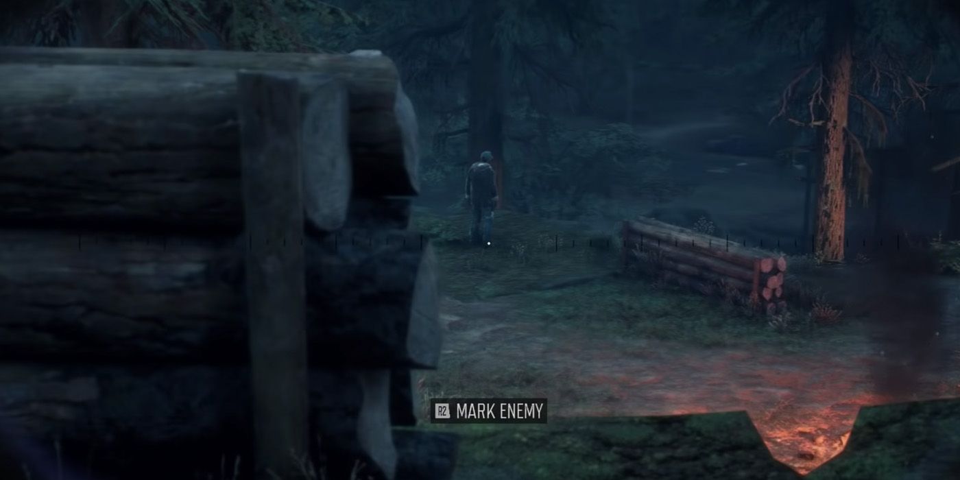 Using the binoculars to tag an enemy in Days Gone
