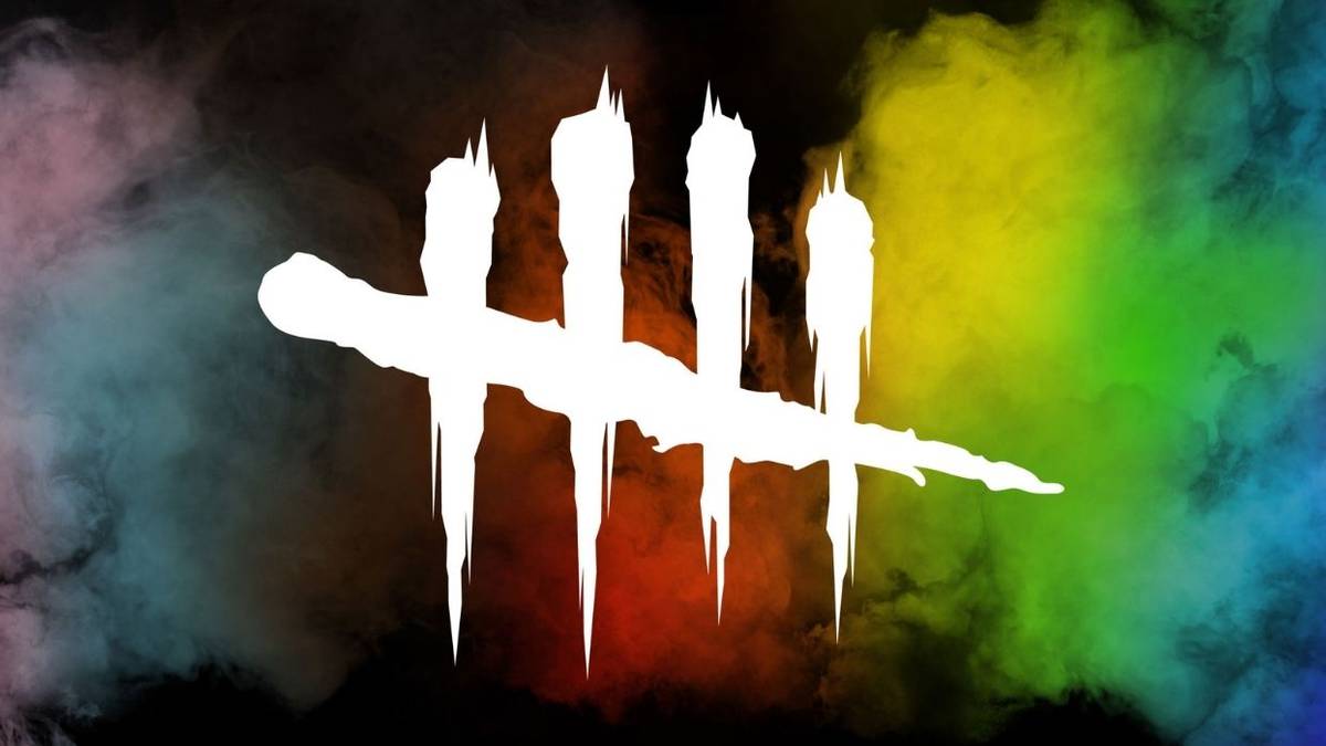 rainbow colored smoke behind dead by daylight logo
