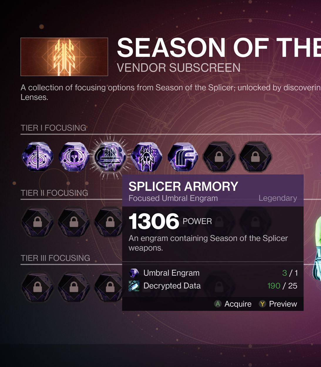 vertical umbral engram focusing lenses for season of the splicer