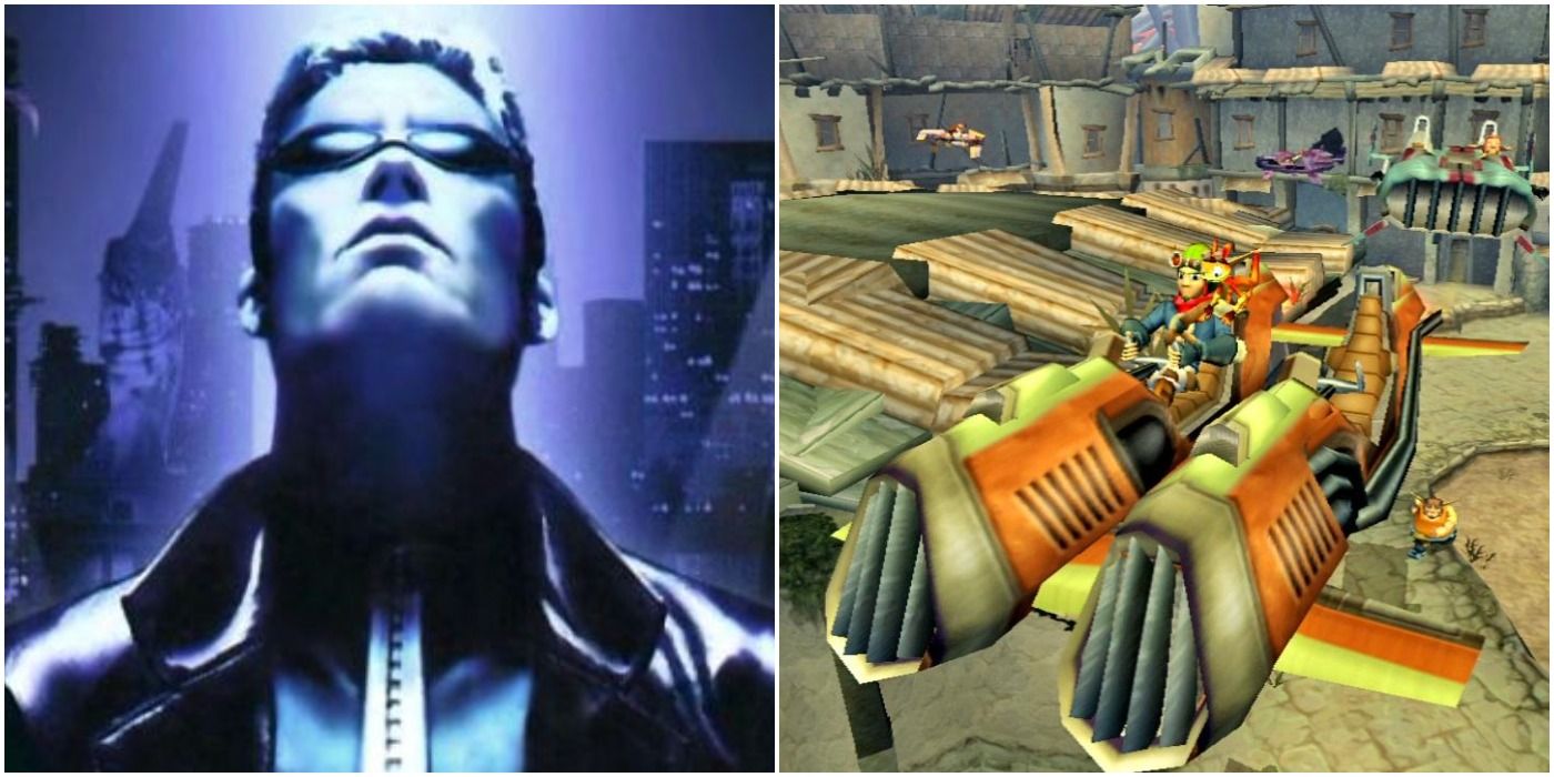 (Left) Deus Ex front cover (Right) Jak and Daxter in flying vehicle
