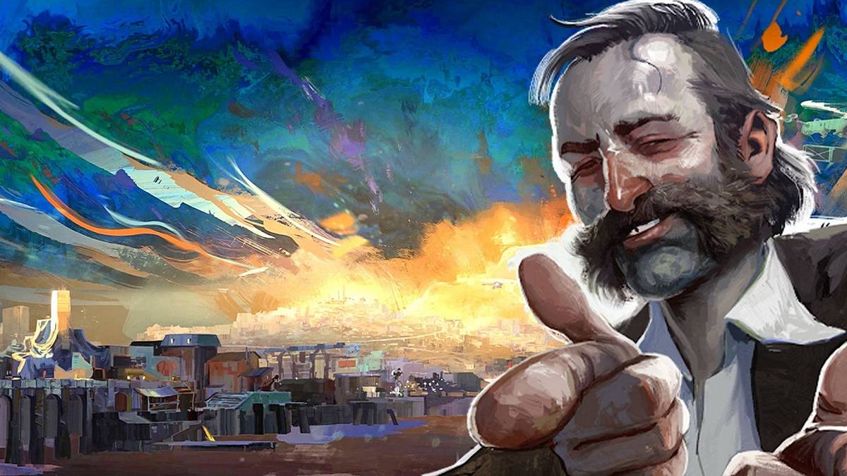 Artwork of Disco Elysium showing a man giving the 