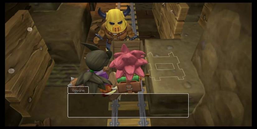 dragon quest builders 2 miner on rail tracks