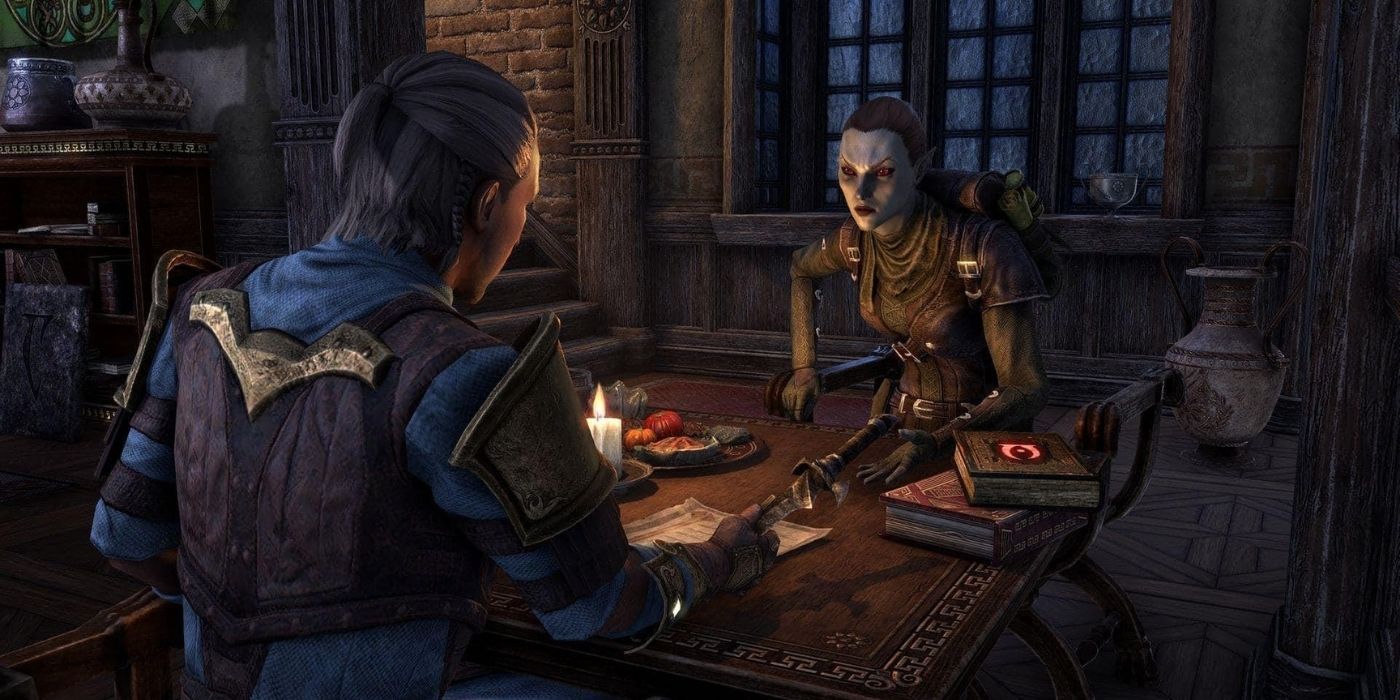 dark elf and other character talking