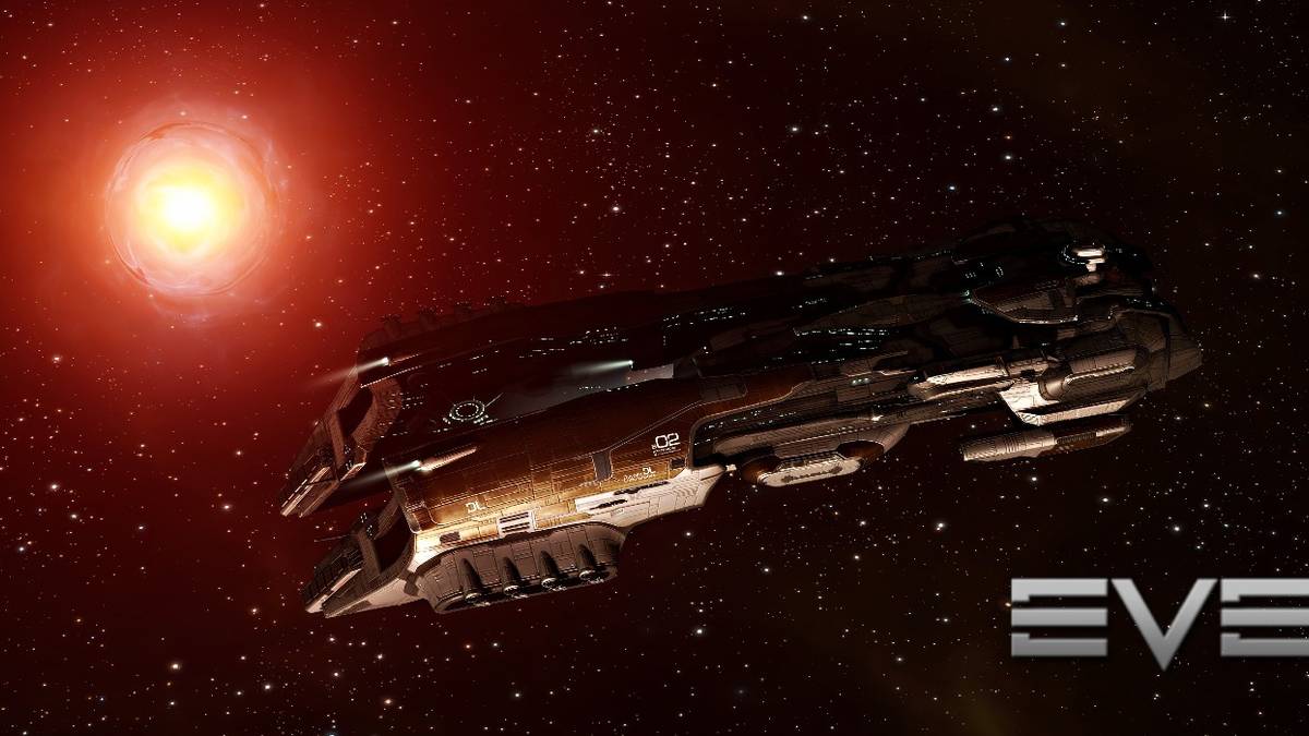 eve online ship by red star with logo in corner