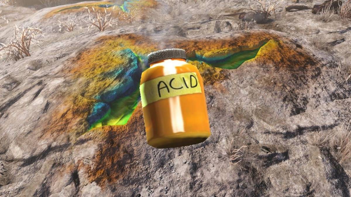 fallout 76 acid jar over background of waste acid deposit