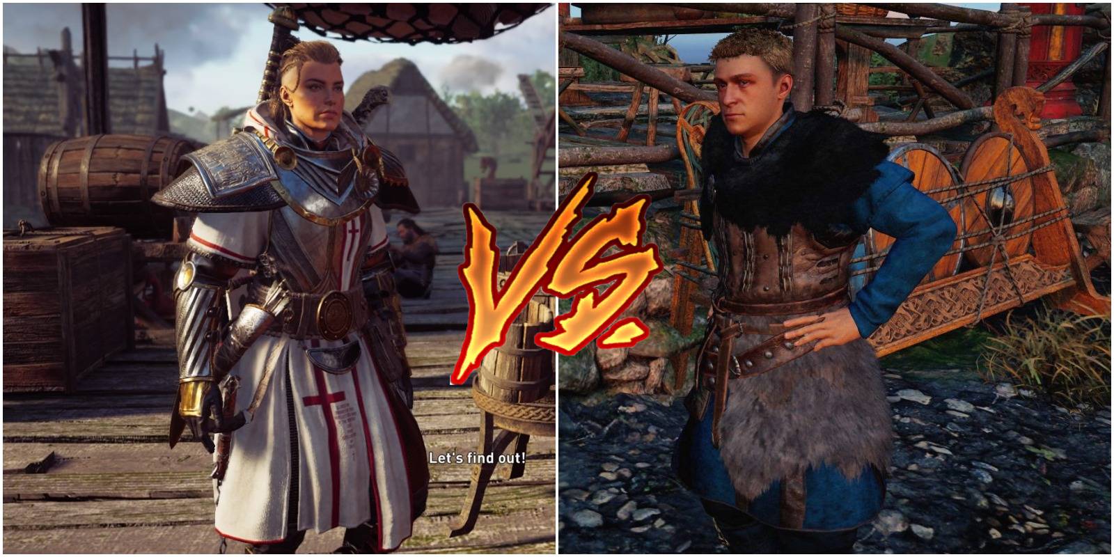 eivor and sickfrith with a versus symbol.