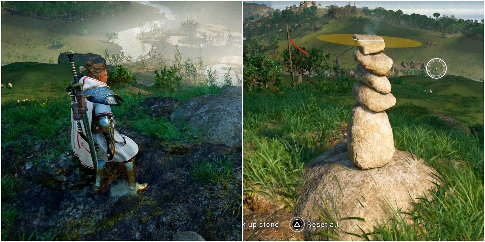 eivor on a cliff next to the inchroe bog cairn.