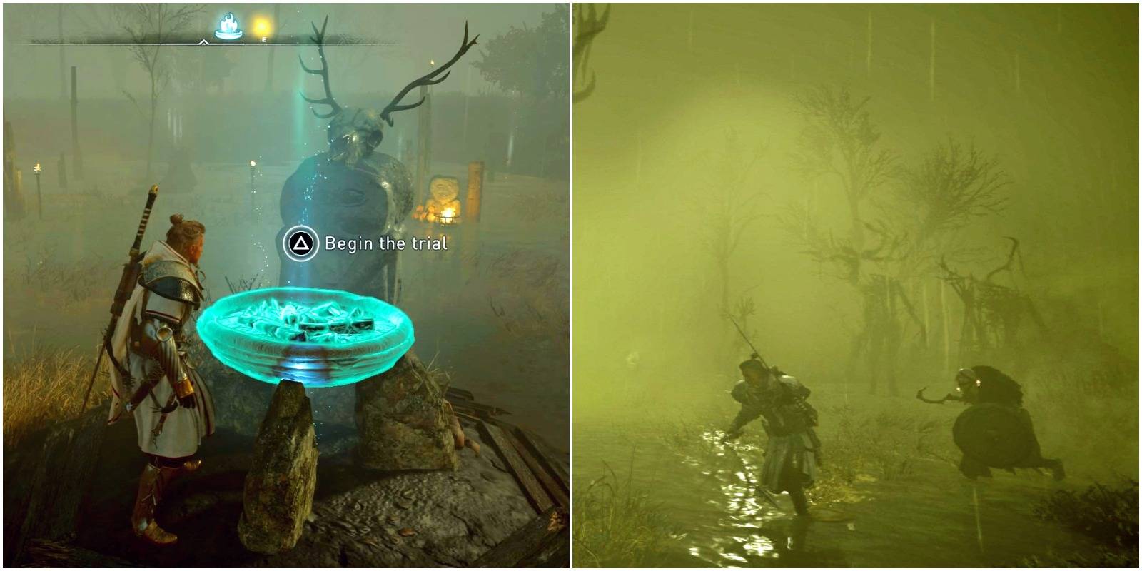 Assassins Creed Valhalla wrath of the druids beginning the trial in inchroe swamp.
