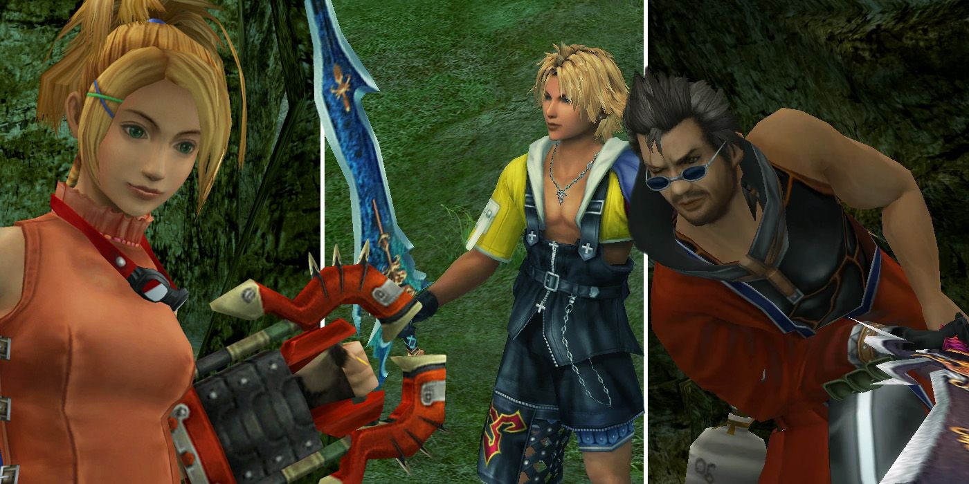 Rikku, Tidus and Auron wielding their Celestial Weapons in Final Fantasy X