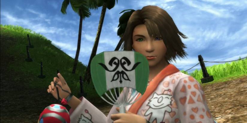 final fantasy x-2 yuna in festivalist dressphere victory posing