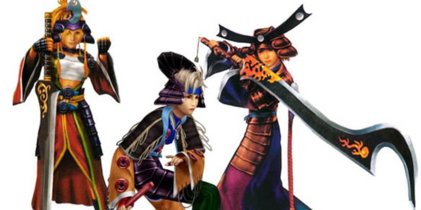 final fantasy x-2 yuna, rikku and paine in samurai dressphere