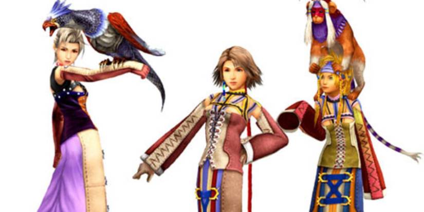 final fantasy x-2 yuna, rikku and paine in trainer dressphere