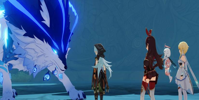 genshin impact andrius wolf razor amber lumine traveler paimon arena