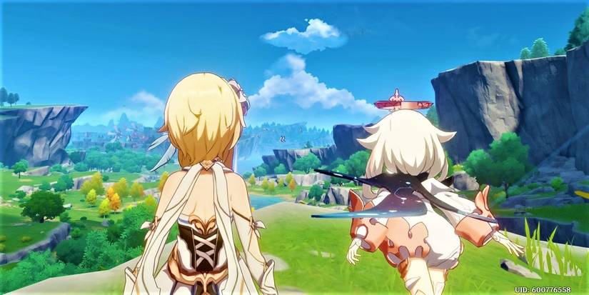 genshin impact lumine traveler paimon forest cutscene