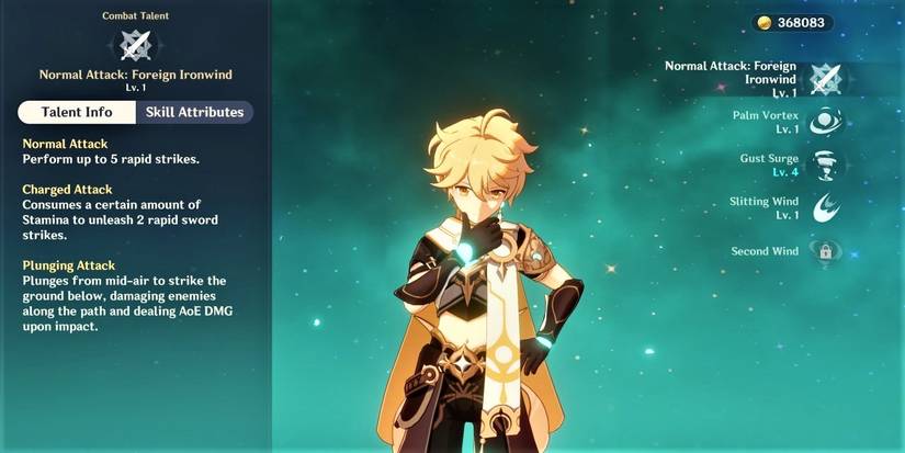 genshin impact aether traveler talent selection scene