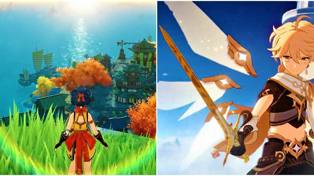 xiangling (left); aether traveler sky sword (left)