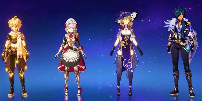 genshin impact team selection screen aether traveler noelle lisa kaeya