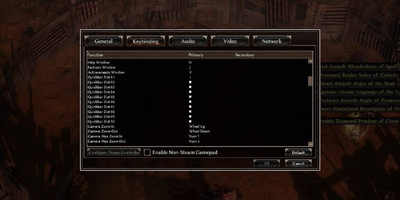 menu where the player can change their key bindings..