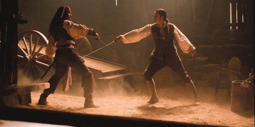 jack sparrow and will turner sword fighting