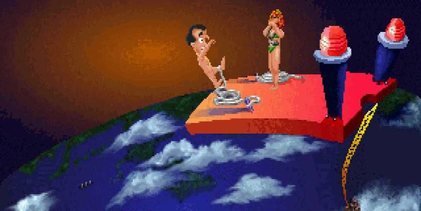 Larry about to fall off a platform