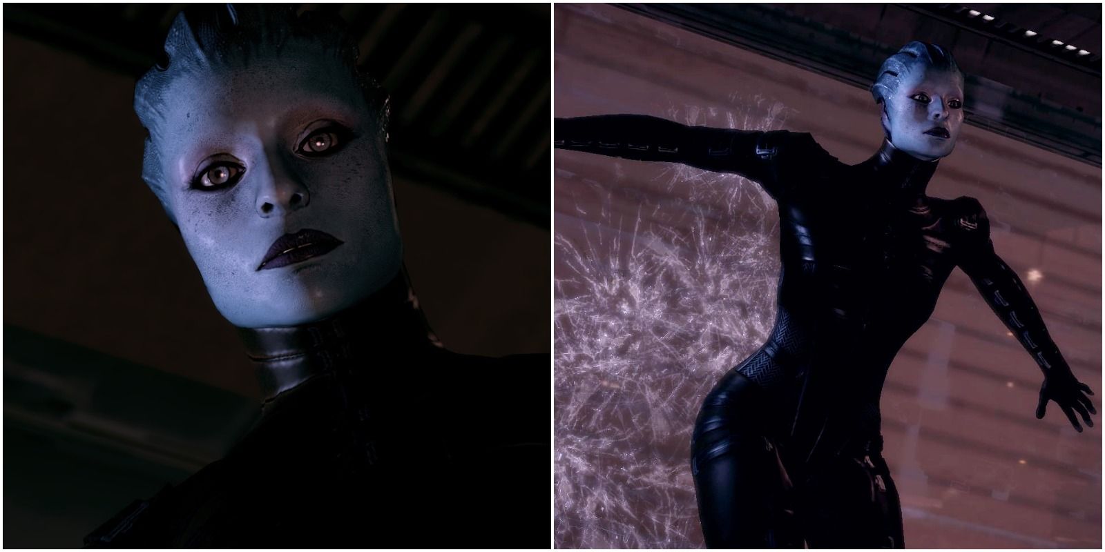 Side by side images of Morinth from Mass Effect