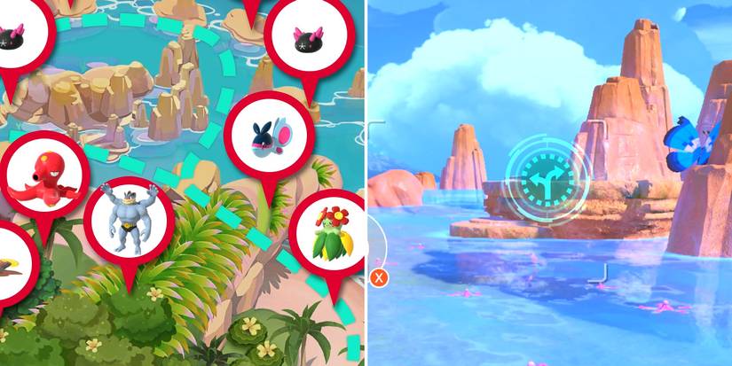 The Private Beach route in the Blushing Beach course in New Pokemon Snap
