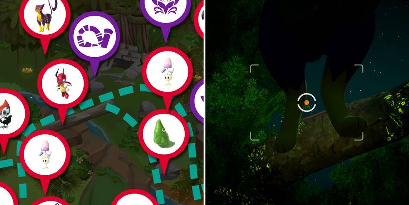 The Ruins route in the Founja Jungle (Night) course in New Pokemon Snap
