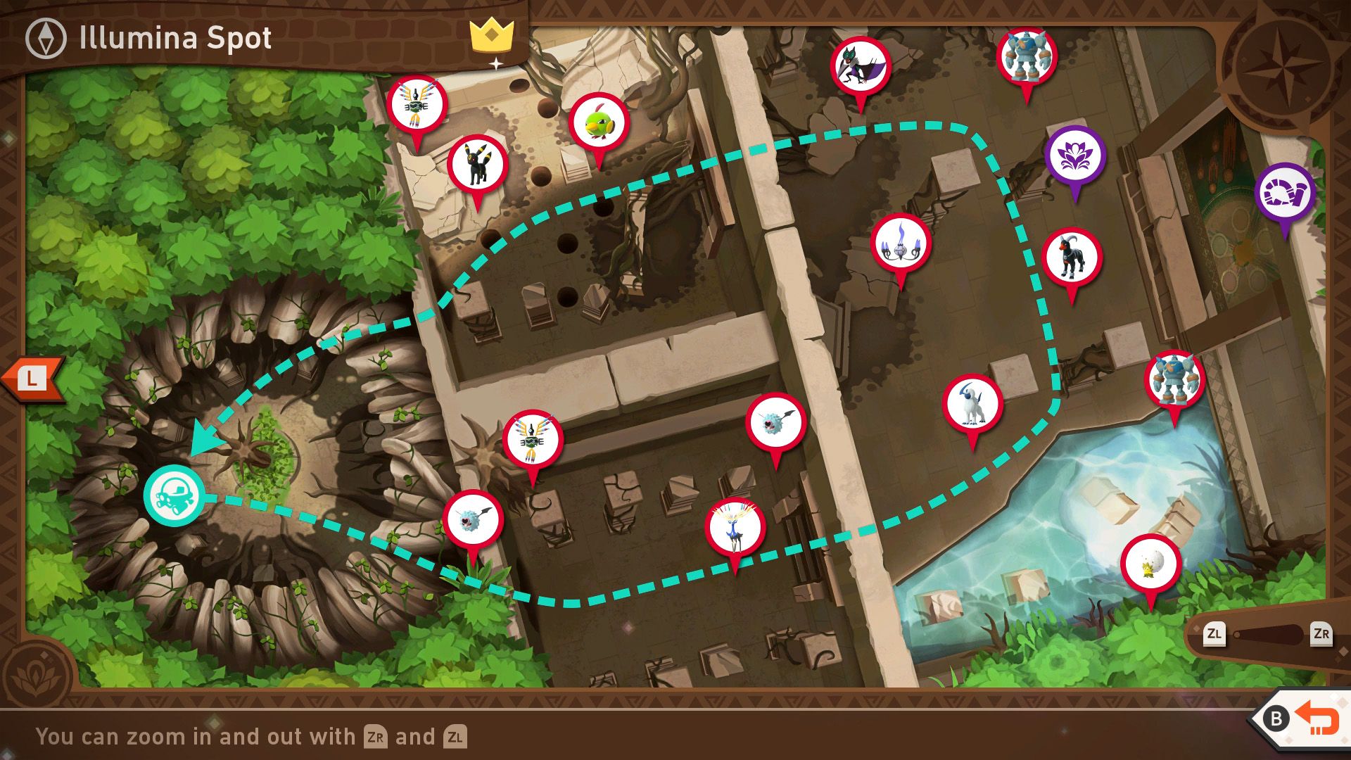 A complete map of the Aurus Island Illumina Spot course in New Pokemon Snap
