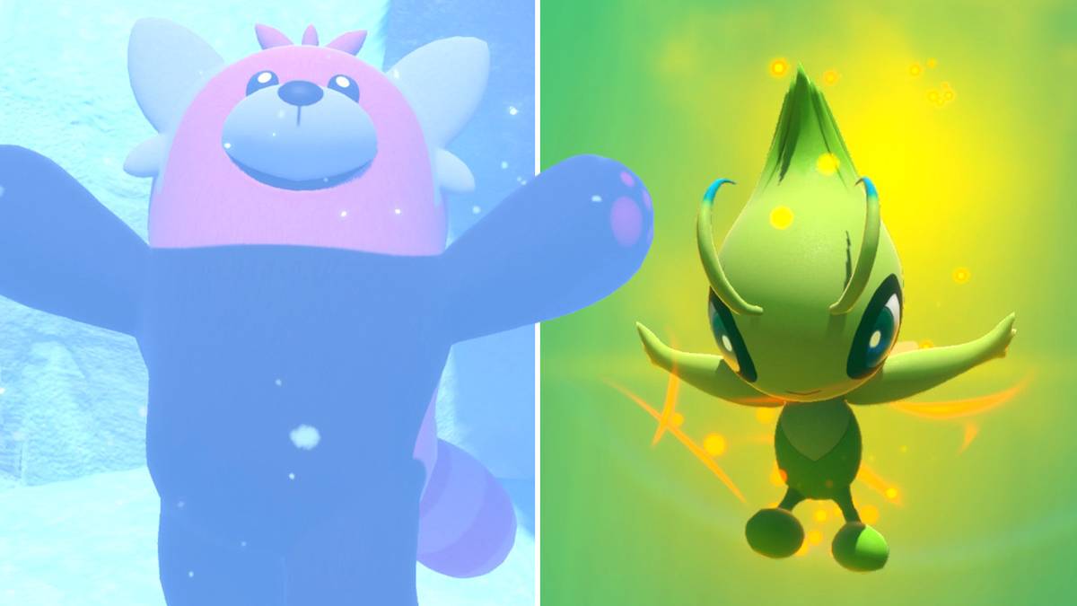 Bewear and Celebi in the Elsewhere Forest course in New Pokemon Snap