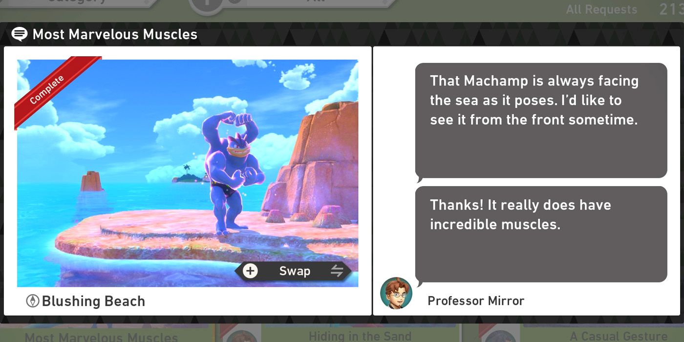 The Most Marvelous Muscles request in the Blushing Beach (Day) course in New Pokemon Snap