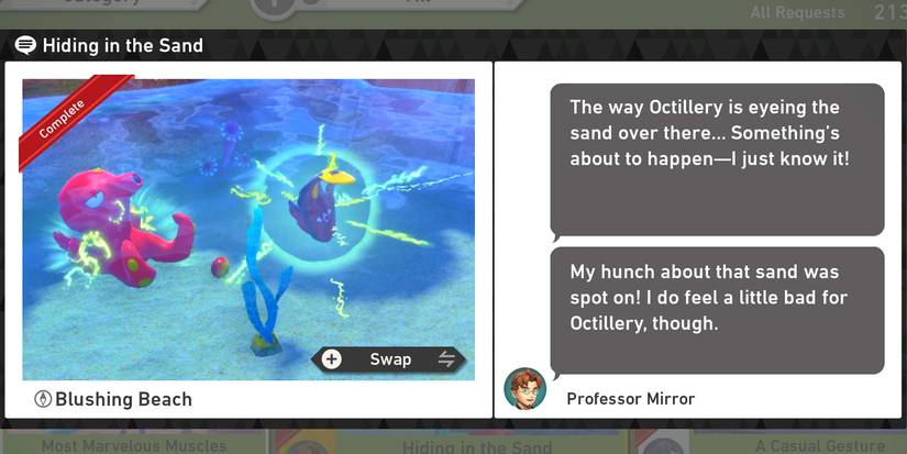 The Hiding in the Sand request in the Blushing Beach (Day) course in New Pokemon Snap