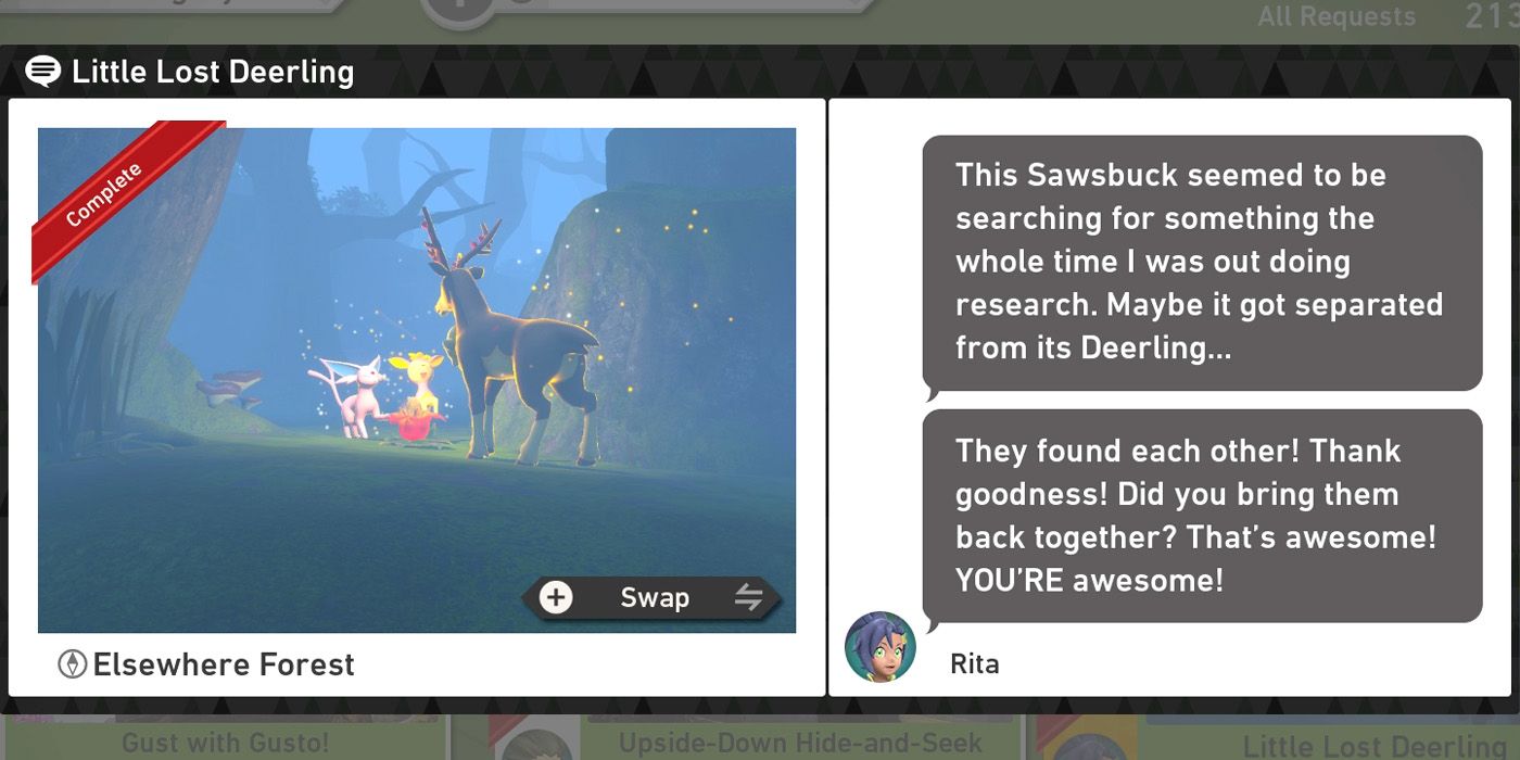 Запрос Little Lost Deerling в курсе Elsewhere Forest в New Pokemon Snap
