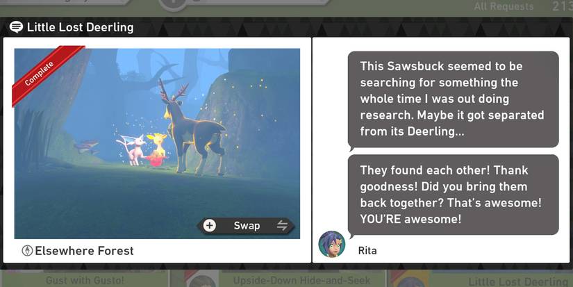 The Little Lost Deerling request in the Elsewhere Forest course in New Pokemon Snap