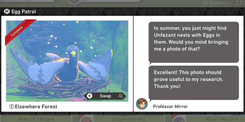 The Egg Patrol request in the Elsewhere Forest course in New Pokemon Snap