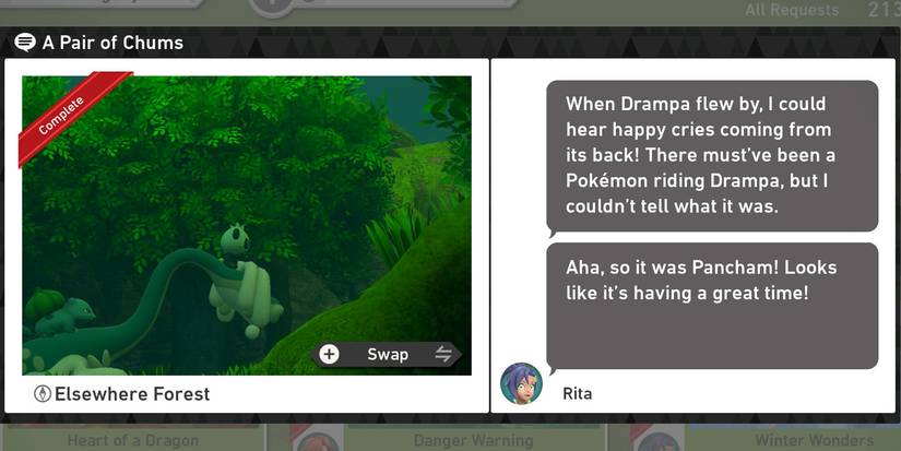 The A Pair of Chums request in the Elsewhere Forest course in New Pokemon Snap