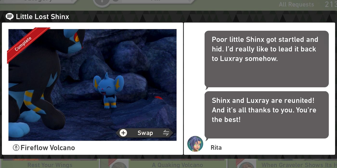 The Little Lost Shinx request in the Fireflow Volcano course in New Pokemon Snap